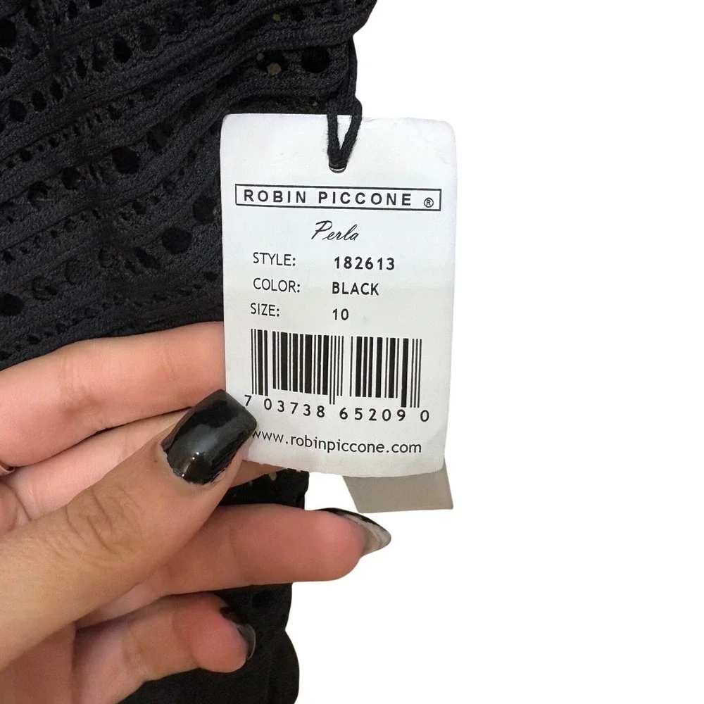 Robin Piccone Perla Black Crochet One Piece Swimsuit 182613 Womens Size 10 NEW